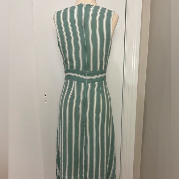 Lulus Jacqui Sage Green and White Striped Button Front Midi Dress Size S - Picture 2 of 8